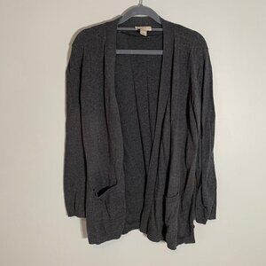 LOFT charcoal gray long sleeve cotton open front cardigan sweater